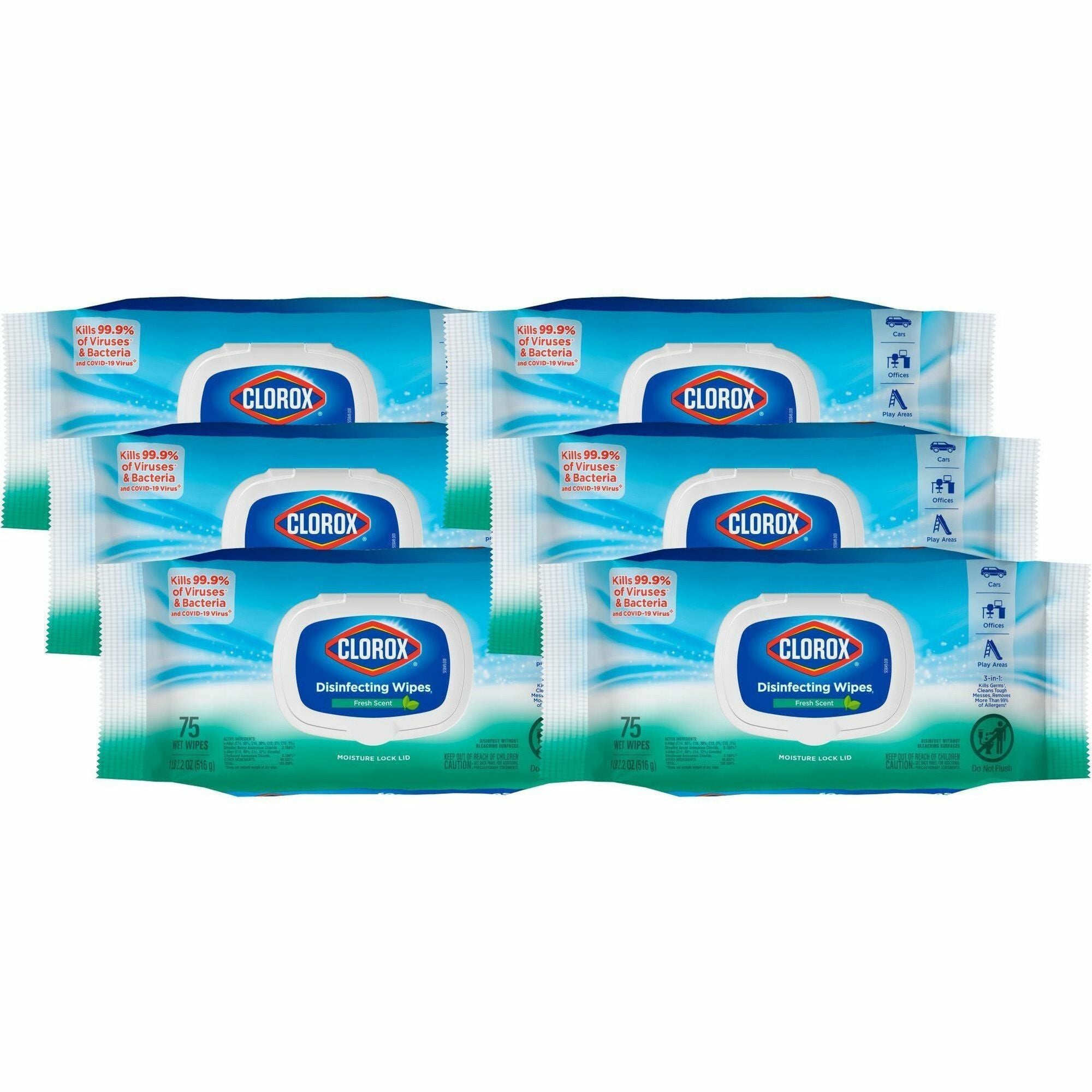 Clorox Disinfecting Cleaning Wipes Flex Pack - Fresh Scent - Bleach-free, Antibacterial - White - 75/Pack - 600 / Pallet