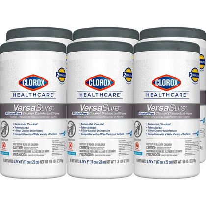 Clorox Healthcare VersaSure Cleaner Disinfectant Wipes - 8" Length x 6.75" Width - Durable, Alcohol-free, Low Odor, Fragrance-free, Fume-free, Strong - White - 85/Tub - 6 / Carton