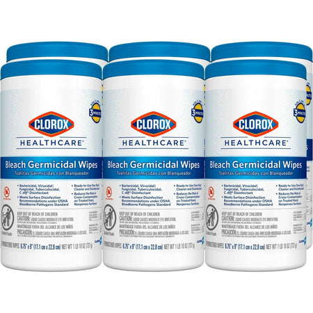 Clorox Healthcare Bleach Germicidal Wipes - Ready-To-Use - 9" Length x 6.75" Width - Anti-corrosive, Antibacterial - White - 70/Tub - 450 / Pallet