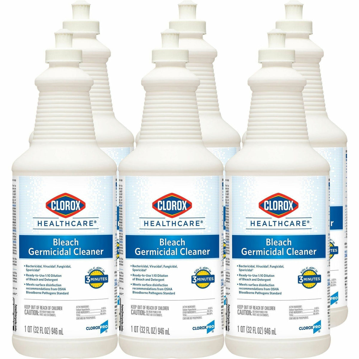 Clorox Healthcare Pull-Top Bleach Germicidal Cleaner - Ready-To-Use - 32 fl oz (1 quart) - Anti-corrosive, Antibacterial, Disinfectant - White - 180 / Bundle