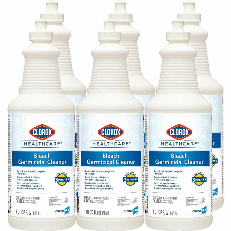 Clorox Healthcare Pull-Top Bleach Germicidal Cleaner - Ready-To-Use - 32 fl oz (1 quart) - Anti-corrosive, Antibacterial, Disinfectant - White - 180 / Bundle