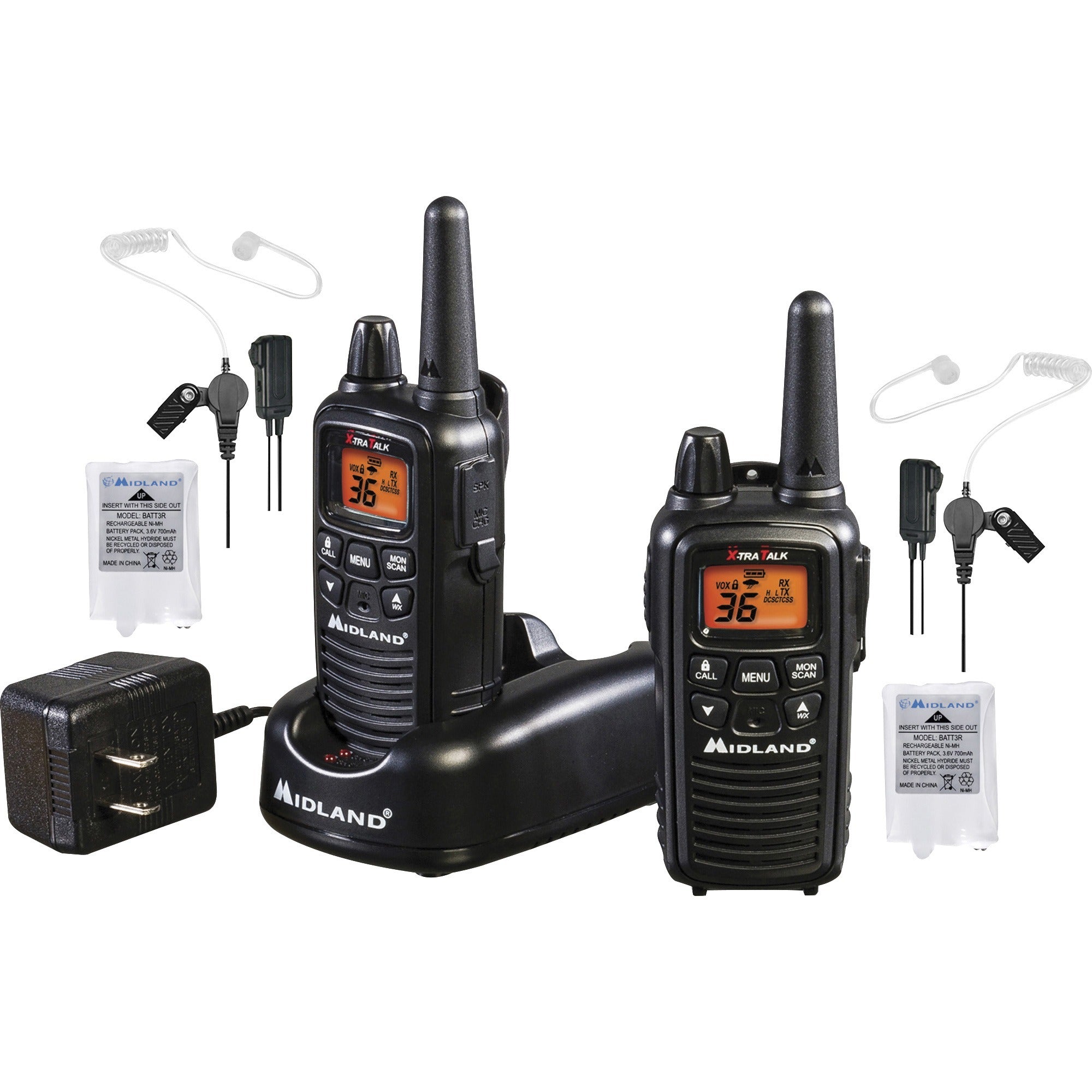 Midland LXT600BB FRS Business Radio Bundle - 36 Radio Channels - 22 FRS - Silent Operation, Hands-free - Nickel Metal Hydride (NiMH) - Black - 2 / Each