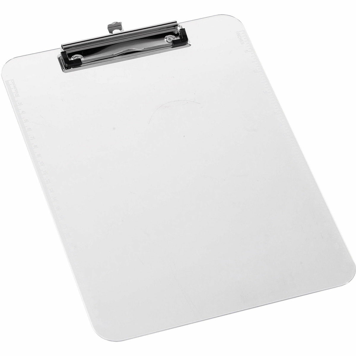 Business Source Flat Clip Clipboard - 9" x 12" Sheet Size - Plastic - Clear - 1 Each
