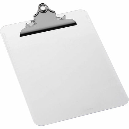 Business Source Plastic Clipboard: 8 1/2’’ x 11’’ Clear Spring Clip - Clipboards