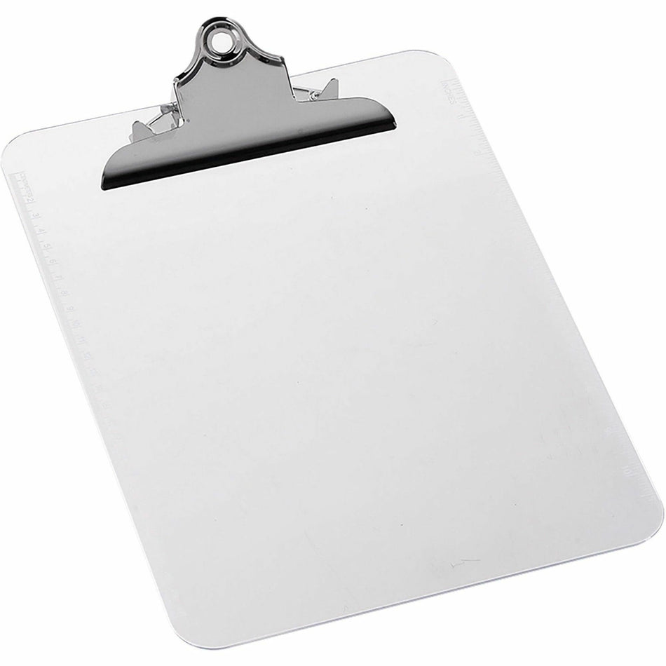 Business Source Spring Clip Plastic Clipboard - 8 1/2" x 11" Sheet Size - Spring Clip - Plastic - Clear - 1 Each
