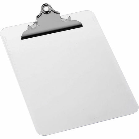 Business Source Spring Clip Plastic Clipboard - 8 1/2" x 11" Sheet Size - Spring Clip - Plastic - Clear - 12 / Box