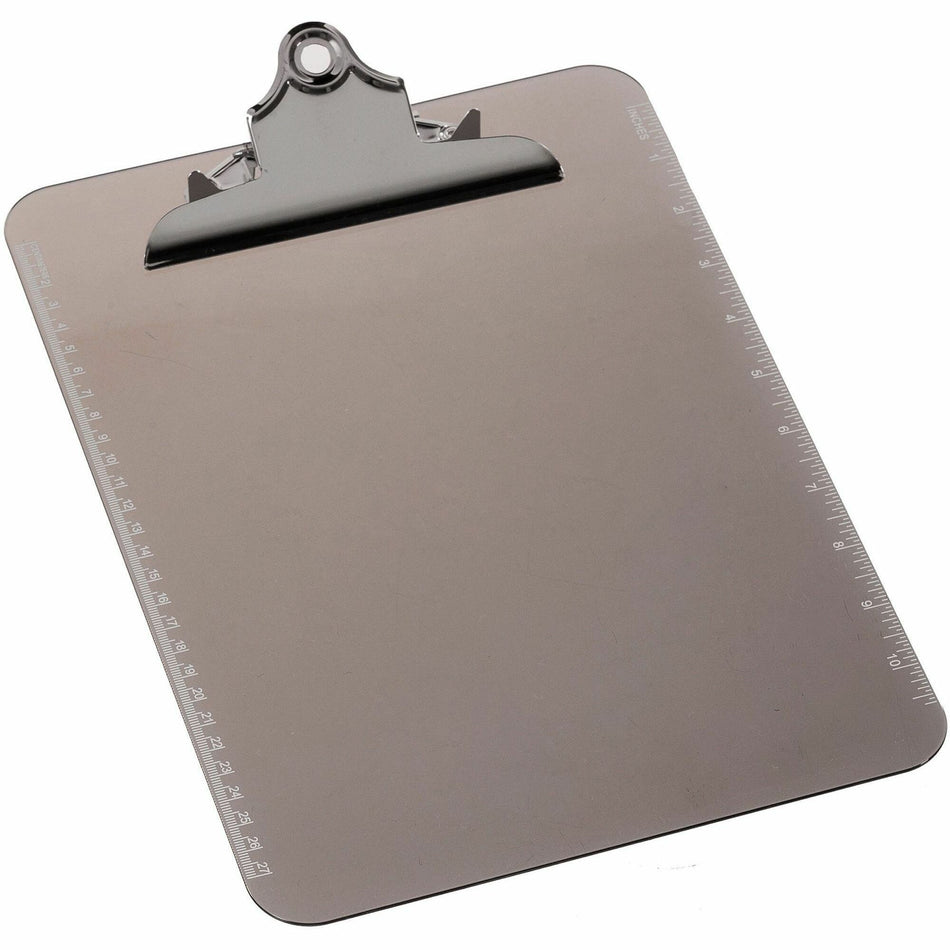 Business Source Spring Clip Plastic Clipboard - 8 1/2" x 11" Sheet Size - Spring Clip - Plastic - Smoke - 1 Each