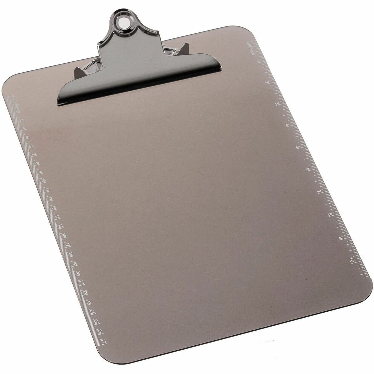 Business Source Spring Clip Plastic Clipboard - 8 1/2" x 11" Sheet Size - Spring Clip - Plastic - Smoke - 12 / Box