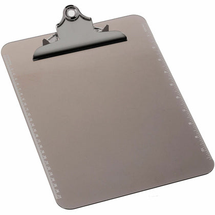 Business Source Plastic Clipboard: 8.5’’ x 11’’ Spring Clip Smoke - 12/Box - Clipboards