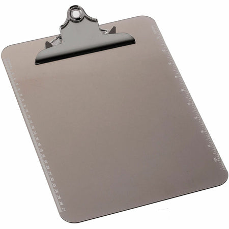 Business Source Spring Clip Plastic Clipboard - 8 1/2" x 11" Sheet Size - Spring Clip - Plastic - Smoke - 12 / Box