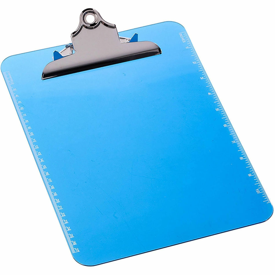 Business Source Spring Clip Plastic Clipboard - 8 1/2" x 11" Sheet Size - Spring Clip - Plastic - Blue - 1 Each