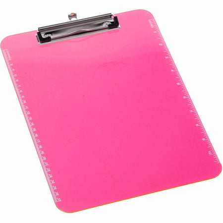 Business Source Flat Clip Clipboard - 9" x 12" Sheet Size - Plastic - Neon Pink - 6 / Bundle