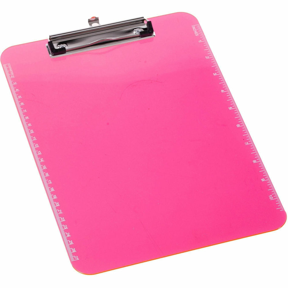 Business Source Flat Clip Clipboard - 9" x 12" Sheet Size - Plastic - Neon Pink - 6 / Bundle