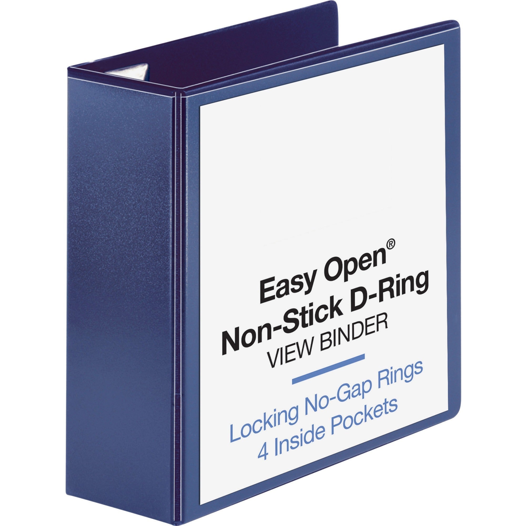 Business Source Easy Open Nonstick D-Ring View Binder - 4" Binder Capacity - Letter - 8 1/2" x 11" Sheet Size - Fastener(s): D-Ring - Pocket(s): 4 - Polypropylene - Navy - Non-stick - 1 Each