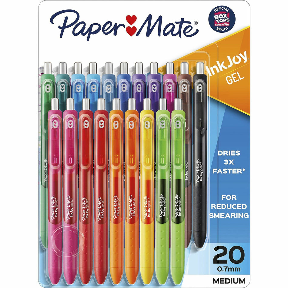 Paper Mate InkJoy®Gel Pens, Medium Point, 0.7 mm, Assorted Colors, Pack Of 20 - 0.7 mm Medium Pen Point - Retractable - Assorted Ink - Liquid - Assorted Barrel - 20 / Pack
