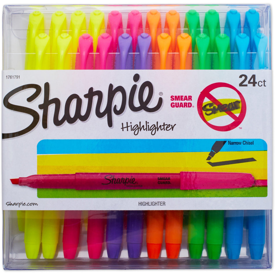 Sharpie Chisel Tip Highlighter - Chisel Marker Point - Assorted Ink - 24 / Pack