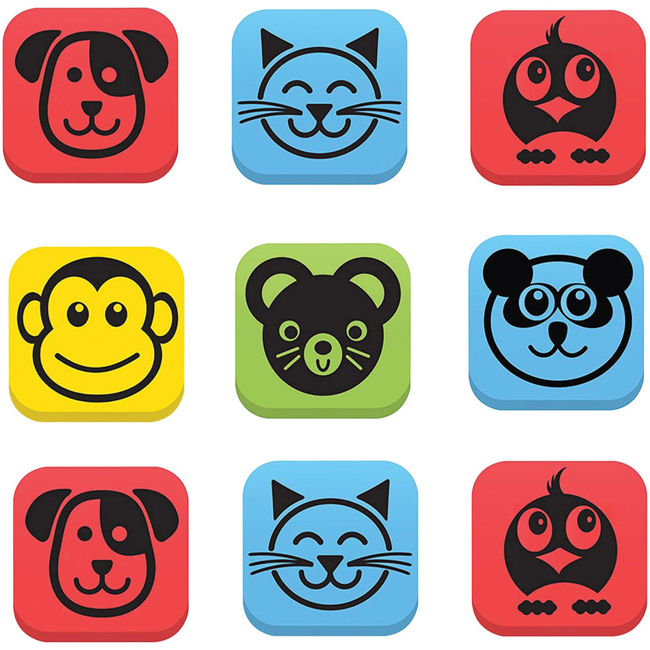 Flipside Student Animal Whiteboard Eraser Set - Assorted - Square - EVA Foam - 2" Width x 2" Height x 2" Length - 12 / Pack - Magnetic