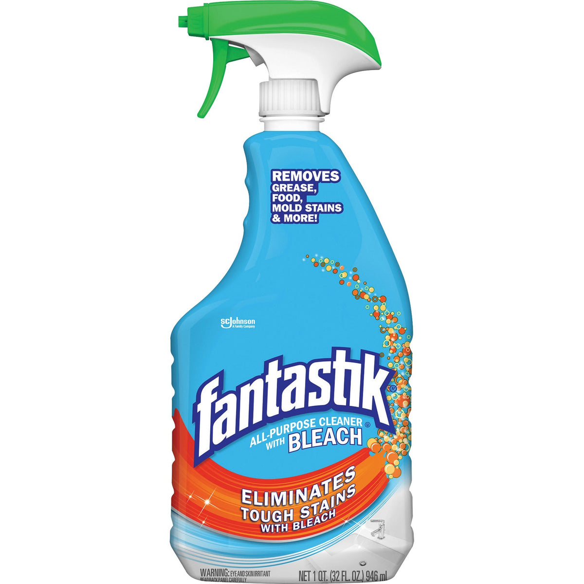 fantastik® All-purpose Cleaner with Bleach - 32 fl oz (1 quart) - Fresh Clean Scent - Anti-bacterial - Clear - 8 / Carton