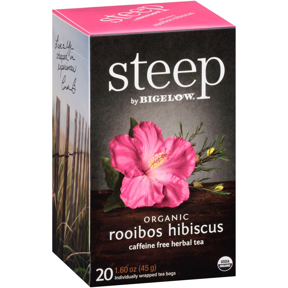Steep by Bigelow® Rooibos Hibiscus Herbal Tea Bag - Herbal Tea - 1.6 oz - 20 Teabag - GMO Free - Kosher - Organic - 20 / Box