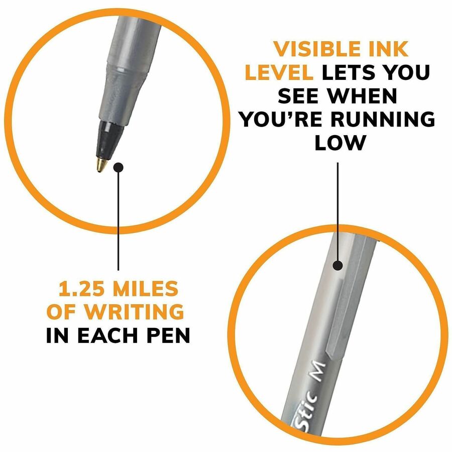 BIC Round Stic Ballpoint Pen - Black Ink - Translucent Barrel - 240 / Carton