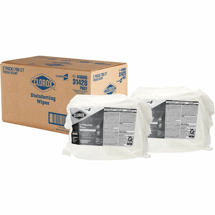 CloroxPro&trade; Disinfecting Wipes - For Multipurpose - Fresh Scent - 7" Length x 7" Width - Bleach-free, Pre-moistened, Antibacterial - White - 700/Bag - 2 / Carton