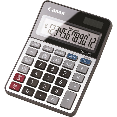Canon LS-122TS 12-digit LCD Basic Calculator - Dual Power, Solar, Battery Powered, Angled Display, Replaceable Battery - 12 Digits - LCD - Battery/Solar Powered - 0.9" Height x 4.2" Width x 5.9" Length - Beige - Metal - Desktop - 1 Each