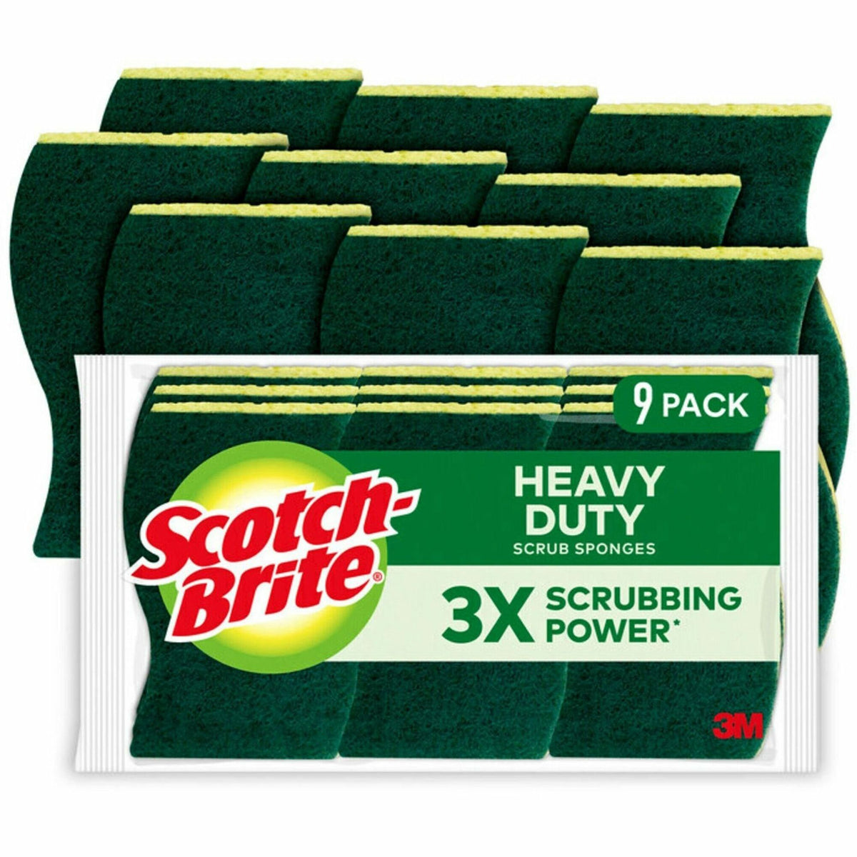Scotch-Brite Heavy-Duty Scrub Sponges - 2.8" Height x 4.5" Width - 9 / Pack - Yellow, Green