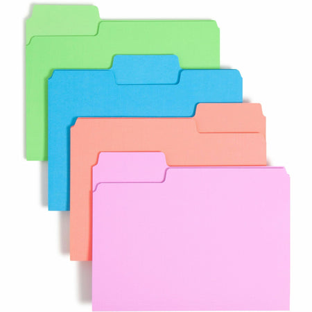 Smead SuperTab 1/3 Tab Cut Letter Recycled Top Tab File Folder - 8 1/2" x 11" - 3/4" Expansion - Top Tab Location - 11 pt. - Bright Purple, Bright Pink, Bright Green, Bright Blue - 10% Recycled - 24 / Pack