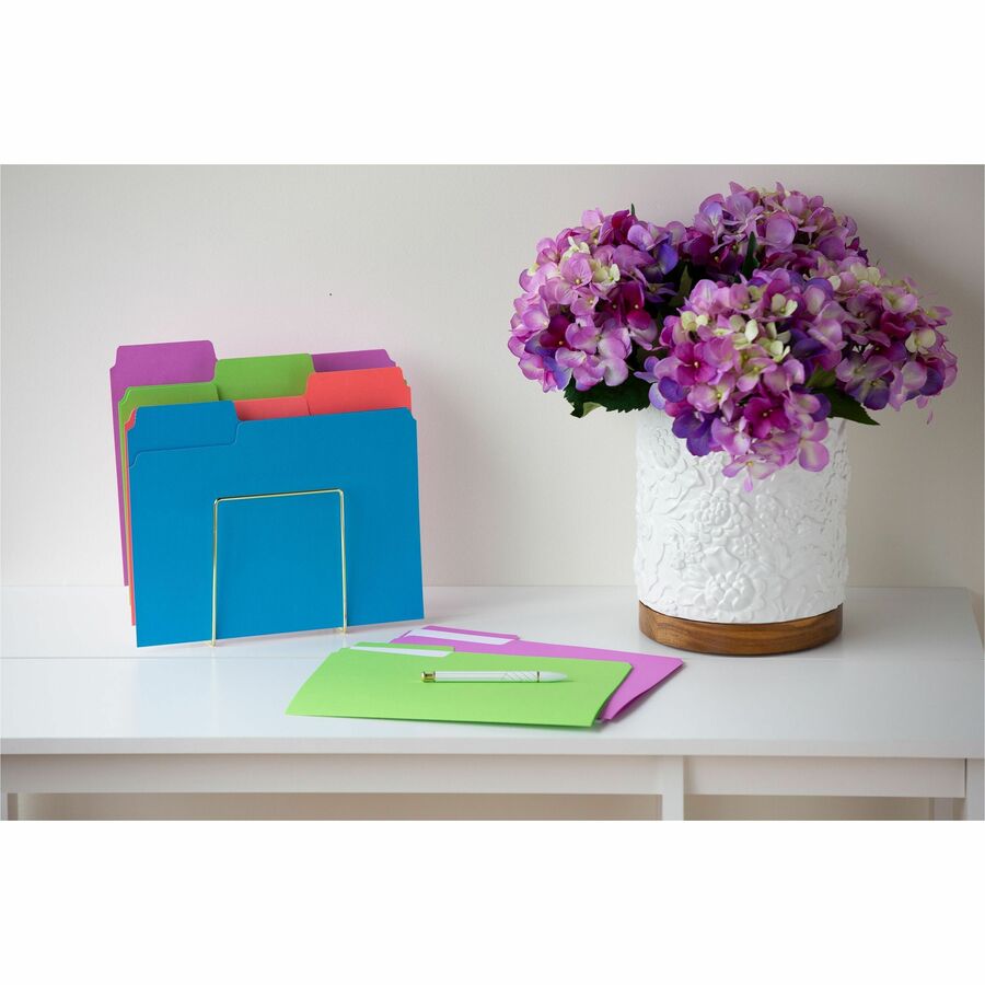 Smead SuperTab 1/3 Tab Cut Letter Recycled Top Tab File Folder - 8 1/2" x 11" - 3/4" Expansion - Top Tab Location - 11 pt. - Bright Purple, Bright Pink, Bright Green, Bright Blue - 10% Recycled - 24 / Pack