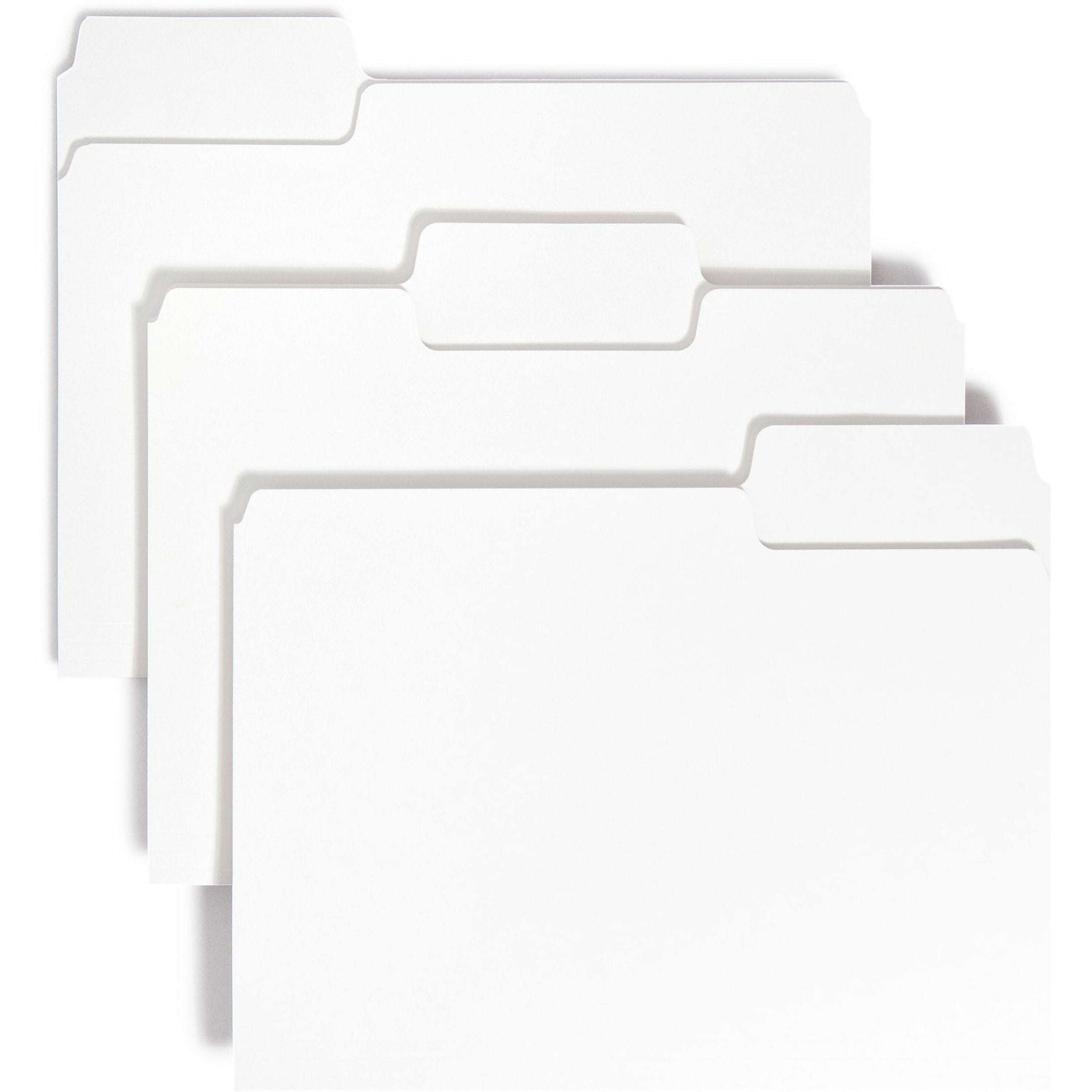 Smead SuperTab 1/3 Tab Cut Letter Recycled Top Tab File Folder - 8 1/2" x 11" - 3/4" Expansion - Assorted Tab Position - 11 pt. - White - 10% Recycled - 100 / Box