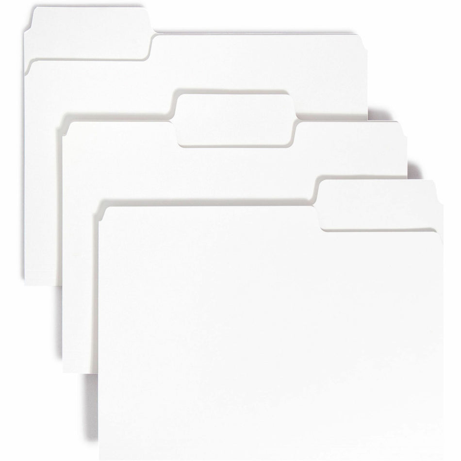 Smead SuperTab 1/3 Tab Cut Letter Recycled Top Tab File Folder - 8 1/2" x 11" - 3/4" Expansion - Assorted Tab Position - 11 pt. - White - 10% Recycled - 100 / Box