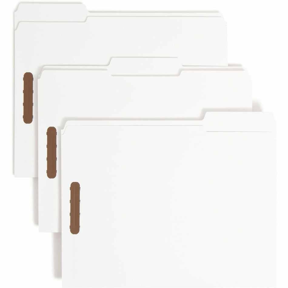 Smead 1/3 Tab Cut Letter Recycled Fastener Folder - 8 1/2" x 11" - 3/4" Expansion - 2 x Prong K Style Fastener(s) - 2" Fastener Capacity - Assorted Tab Position - 11 pt. - White - 10% Recycled - 50 / Box