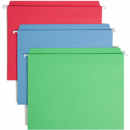 Smead FasTab Straight Tab Cut Letter Recycled Hanging Folder - 8 1/2" x 11" - Assorted Tab Position - 11 pt. - Blue, Green, Red - 10% Recycled - 18 / Box