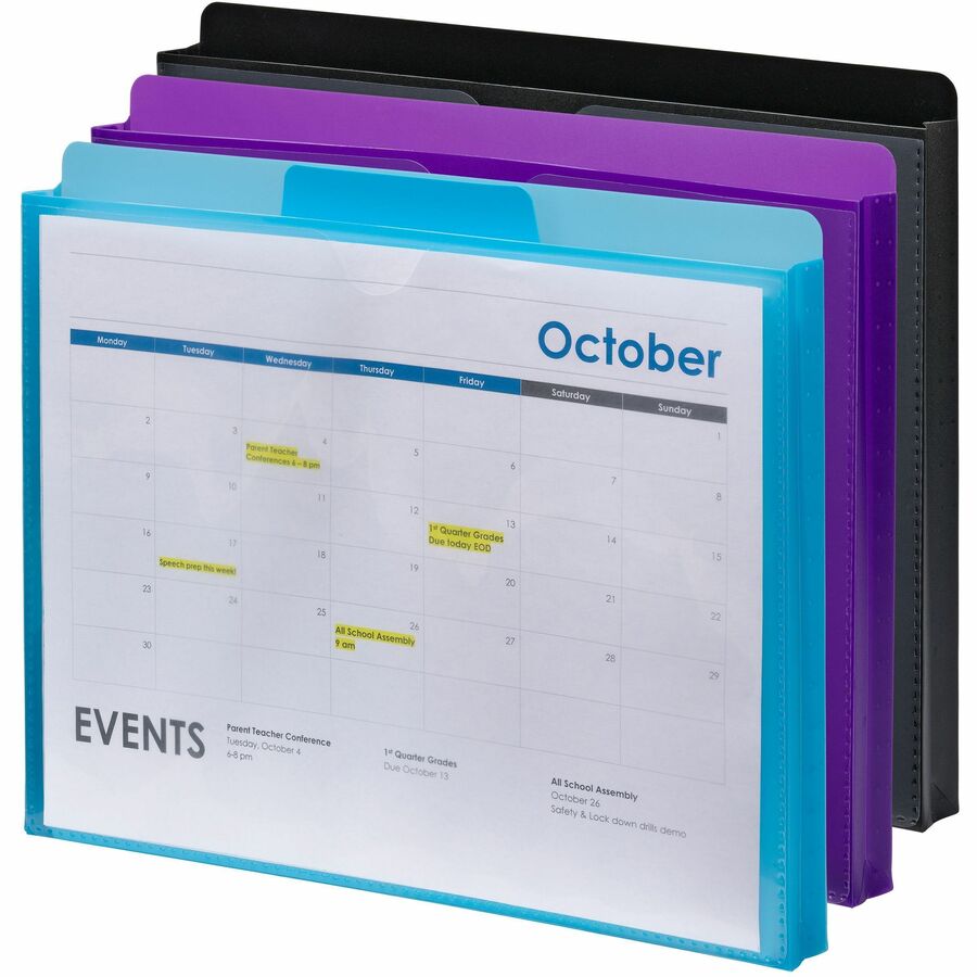 Smead Straight Tab Cut Letter File Jacket - 8 1/2" x 11" - 1" Expansion - Purple, Teal, Black - 6 / Pack