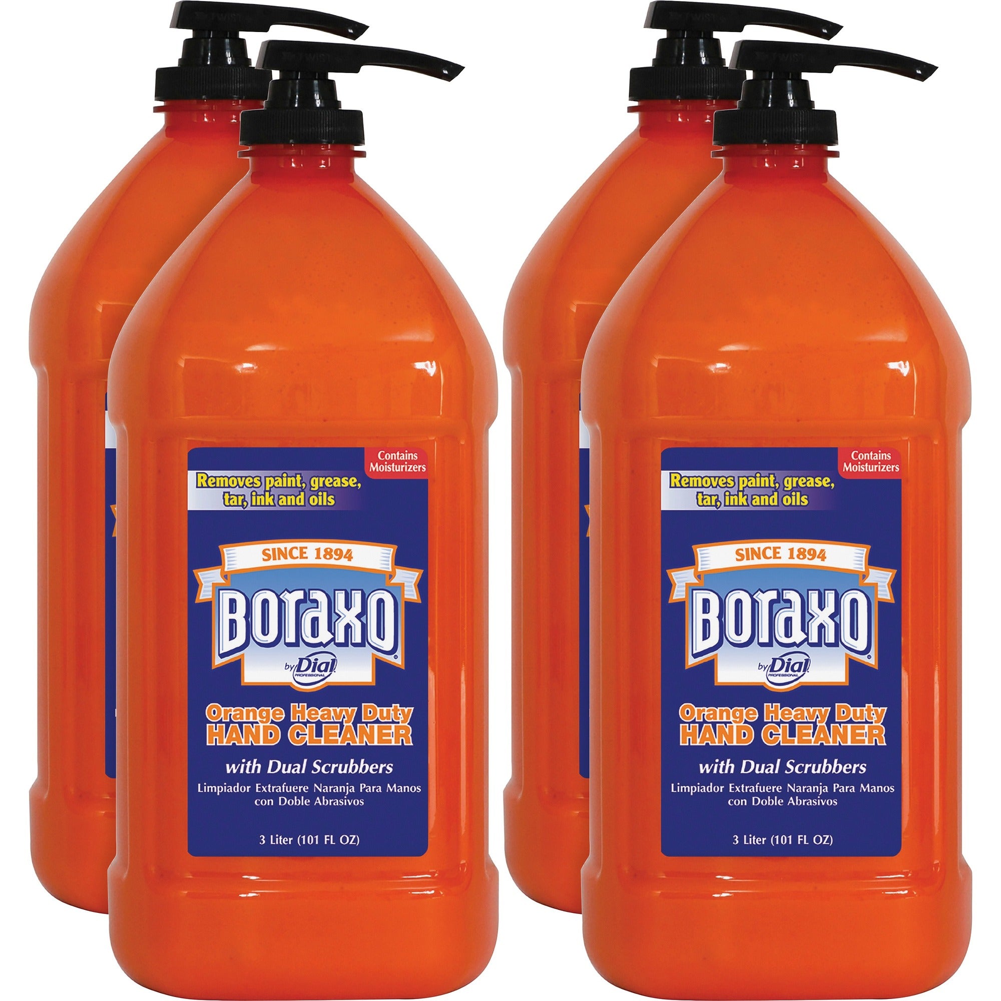 Boraxo Orange Heavy-duty Hand Cleaner - 3.17 quart - Pump Bottle Dispenser - Grease Remover, Grime Remover, Ink Remover, Tar Remover, Paint Remover - Hand, Skin - Moisturizing - Orange - Heavy Duty - 4 / Carton