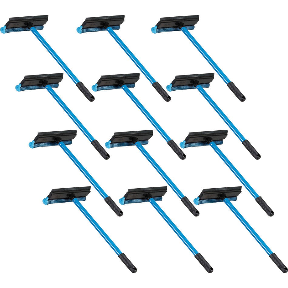 Ettore Auto Squeegee Scrubber - 8" Rubber Blade - 16" Aluminum Handle - Durable, Streak-free, Lightweight - Blue - 12 / Carton