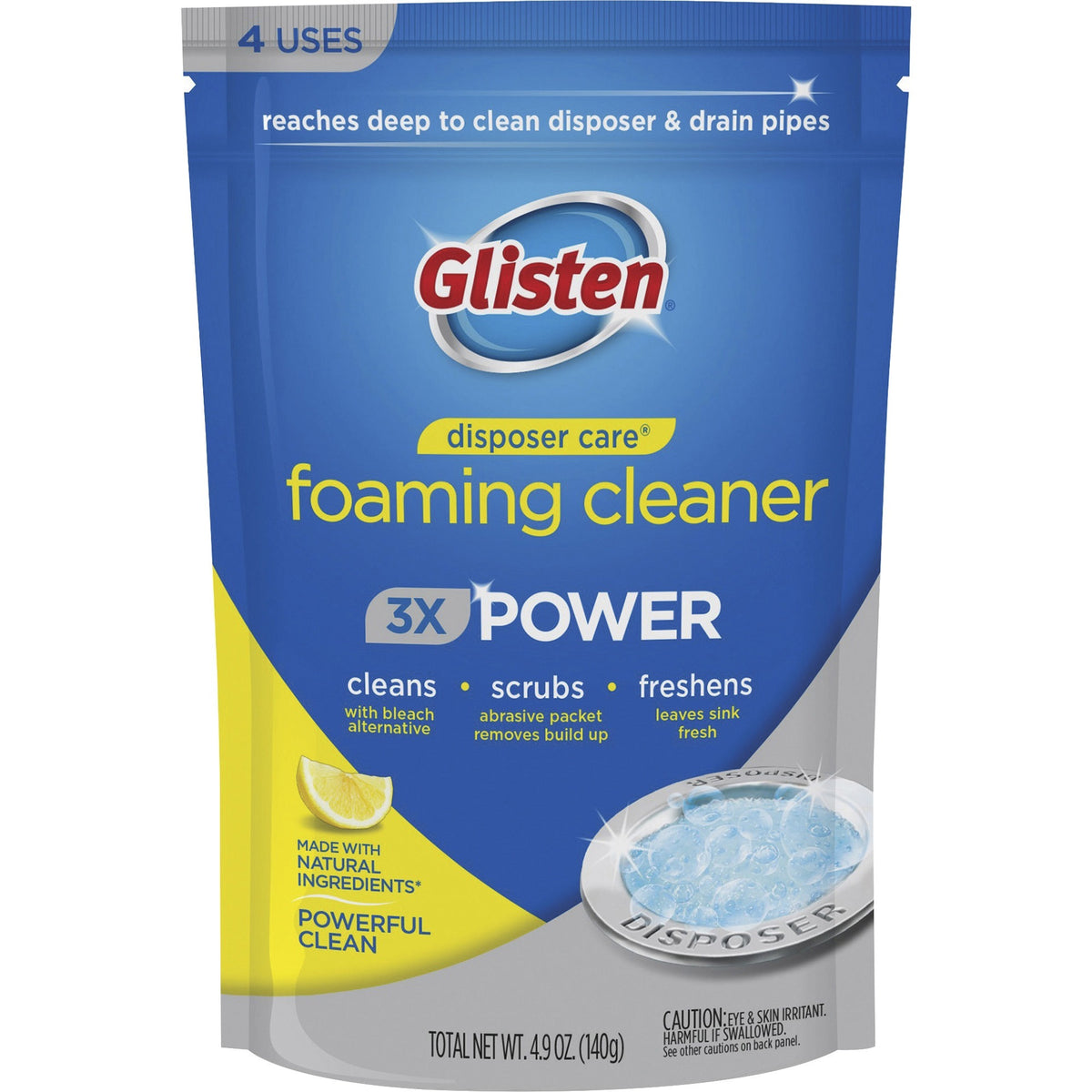 Glisten Disposer Care Foaming Cleaner - 4.9 fl oz (0.2 quart) - Deodorize, Anti-septic - White, Blue - 4 / Pack