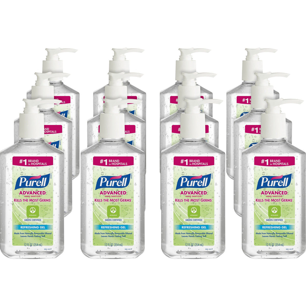 PURELL® Hand Sanitizer Gel - Fragrance-free Scent - 12 fl oz - Pump Bottle Dispenser - Kill Germs - Clear - 12 / Carton