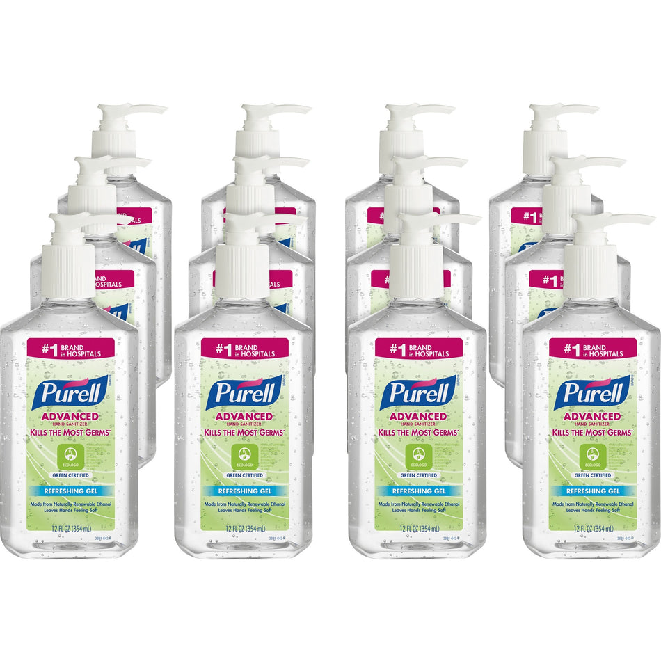 PURELL® Hand Sanitizer Gel - Fragrance-free Scent - 12 fl oz - Pump Bottle Dispenser - Kill Germs - Clear - 12 / Carton