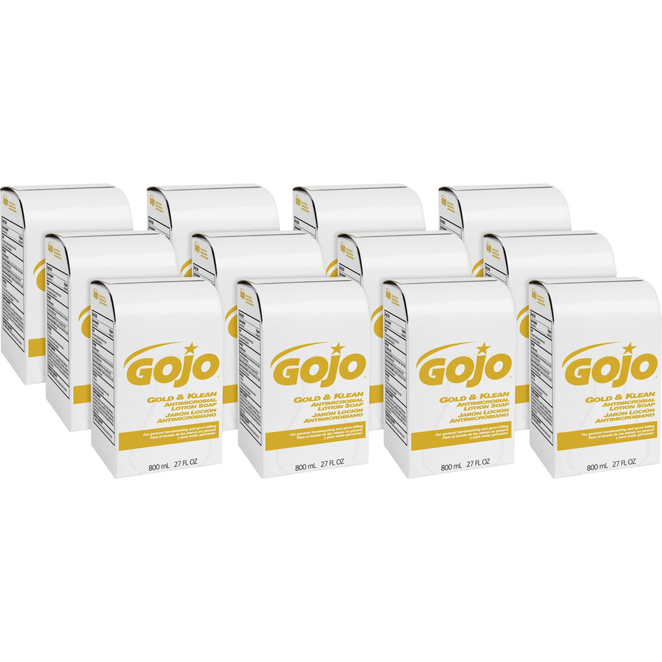 Gojo® Gold & Klean Antimicrobial Lotion Soap - Fresh Scent - 27.05 fl oz - Dirt Remover, Bacteria Remover, Kill Germs - Antibacterial - Leak Proof, Non-clog, Bio-based - 12 / Carton