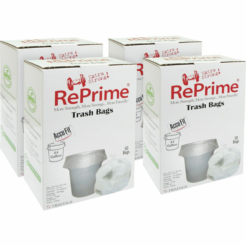 Heritage RePrime AccuFit 44-gal Can Liners - 44 gal Capacity - 50" Length x 37" Width x 0.90 mil (23 Micron) Thickness - Low Density - Clear - Linear Low-Density Polyethylene (LLDPE) - Garbage - 50/Box - 4 / Carton