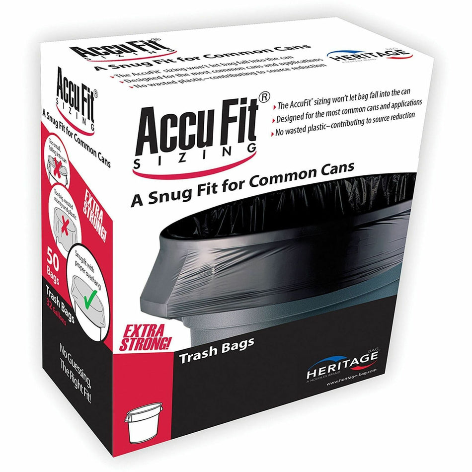 Heritage RePrime AccuFit 44-gal Can Liners - 44 gal Capacity - 50" Length x 37" Width x 0.90 mil (23 Micron) Thickness - Low Density - Black - Linear Low-Density Polyethylene (LLDPE) - Garbage - 50/Box - 4 / Carton