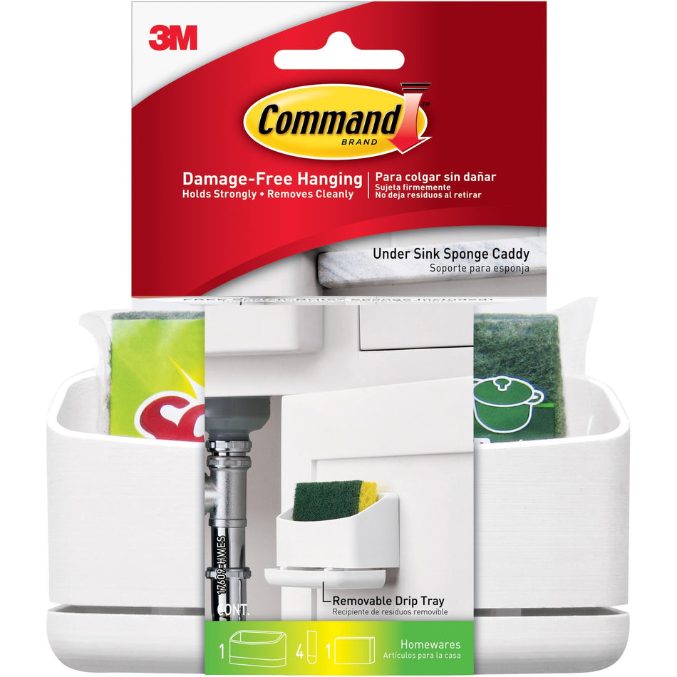 Command Under Sink Sponge Caddy - 9.38" Height x 12" Width x 7.75" Depth - White - 12 / Carton