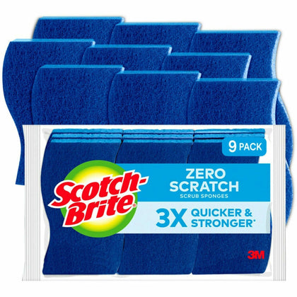 Scotch-Brite Non-Scratch Scrub Sponges - 0.8" Height x 4.3" Width x 2.8" Depth - 9 / Pack - Cellulose - Blue