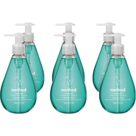 Method Gel Hand Soap - Waterfall Scent - 12 fl oz - Pump Bottle Dispenser - Hand - Aqua - Paraben-free, Phthalate-free, Triclosan-free - 6 / Carton