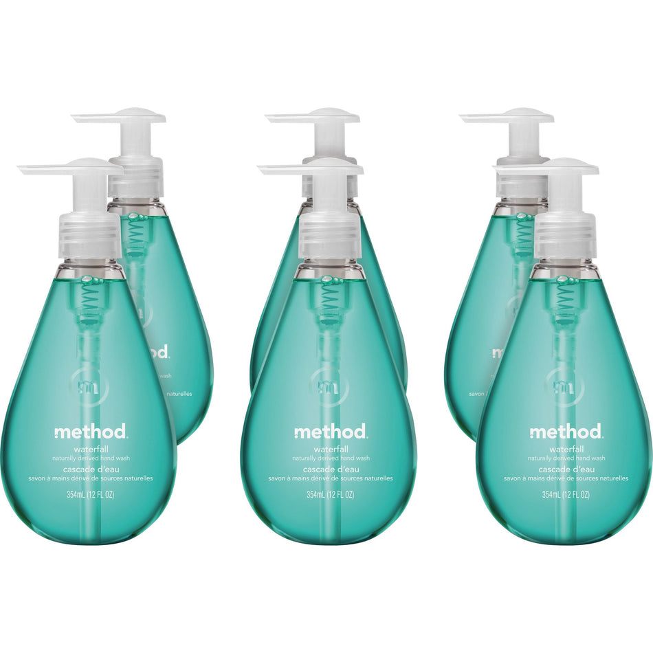 Method Gel Hand Soap - Waterfall Scent - 12 fl oz - Pump Bottle Dispenser - Hand - Aqua - Paraben-free, Phthalate-free, Triclosan-free - 6 / Carton