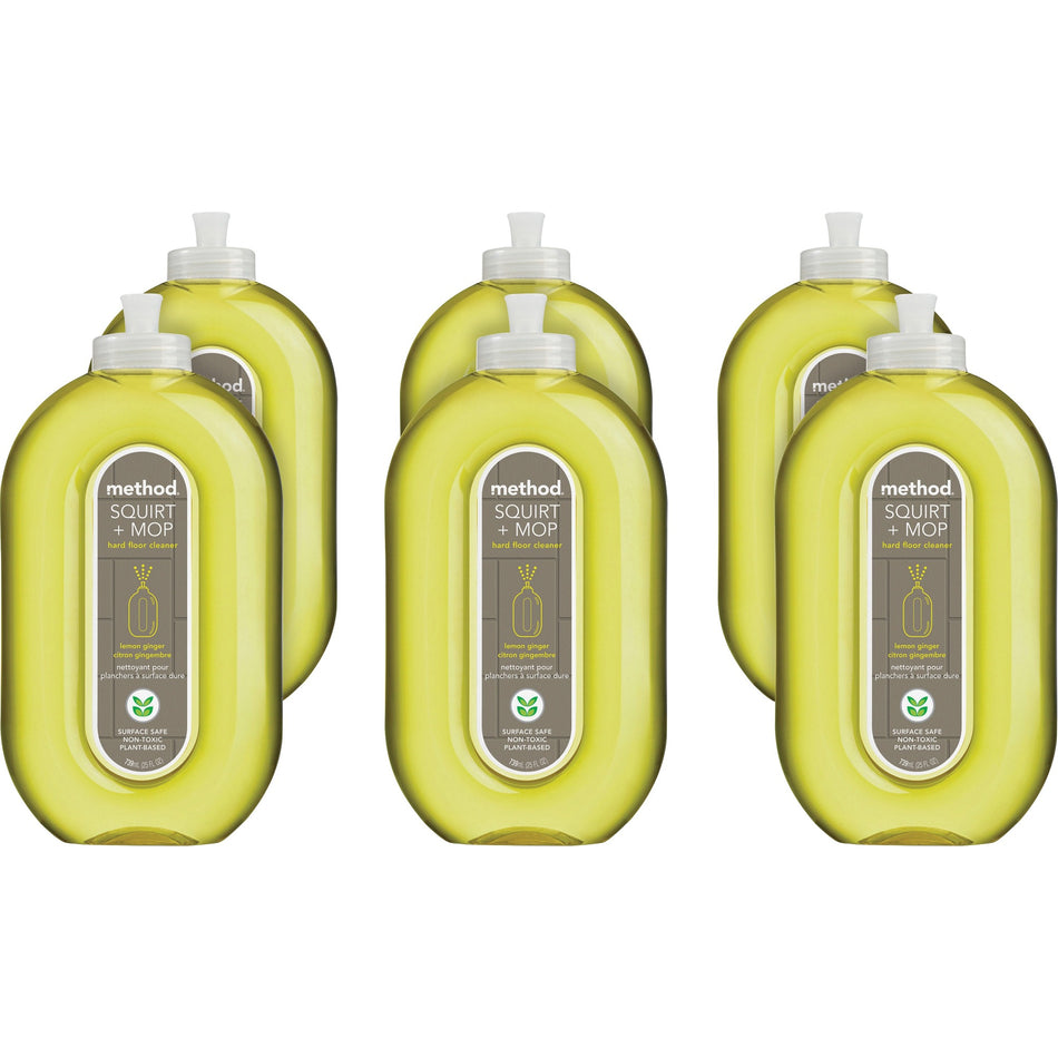 Method Squirt + Mop Hard Floor Cleaner - Ready-To-Use - 25 fl oz (0.8 quart) - Lemon Ginger Scent - Non-toxic, Deodorize, Triclosan-free, No-wax - Lemon - 6 / Carton