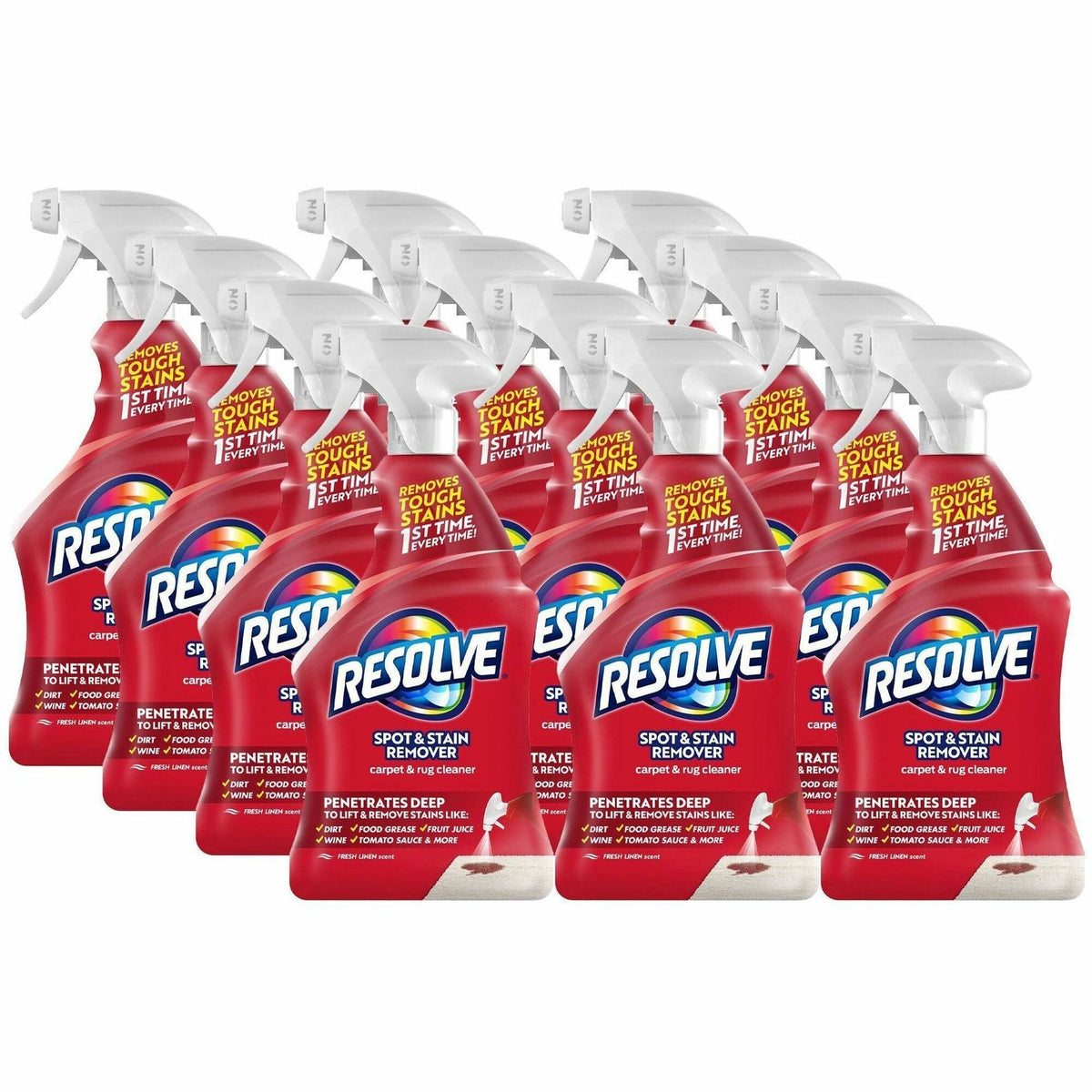 Resolve Stain Remover Cleaner - For Carpet - 22 fl oz (0.7 quart) - Fresh Linen Scent - Recommended For: Stain Remover - Odor Neutralizer - Light Yellow - 12 / Carton