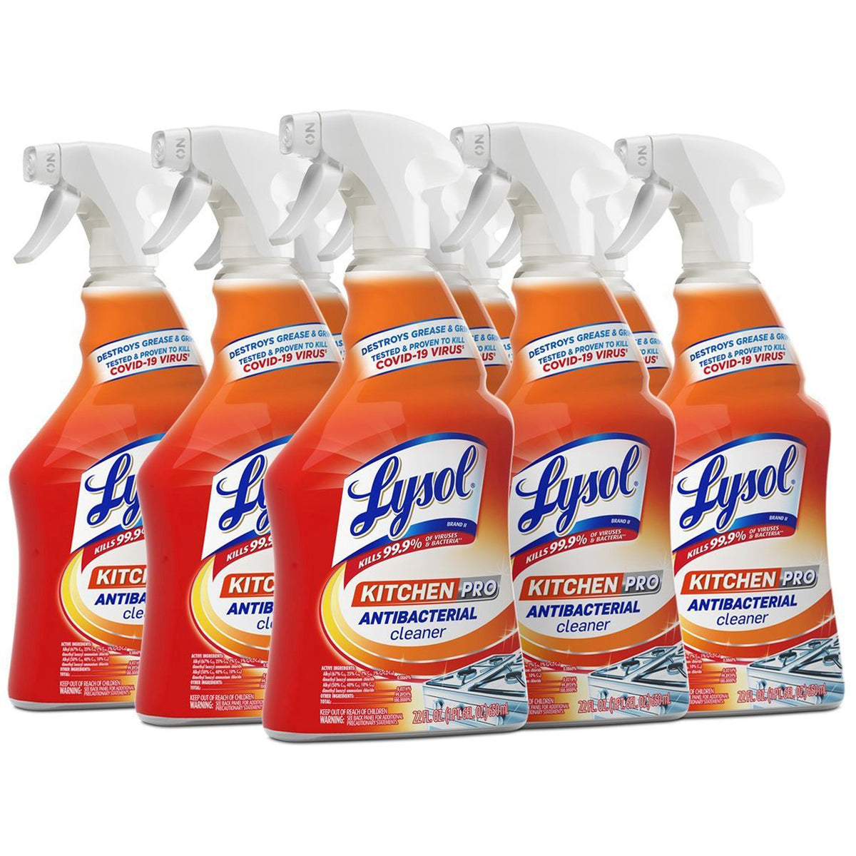 Lysol Kitchen Pro Antibacterial Cleaner - For Multi Surface - 22 fl oz (0.7 quart) - Fresh Citrus Scent - Recommended For: Stain Remover - Deodorize, Streak-free, Chemical-free, Disinfectant, Anti-bacterial, Residue-free - Clear - 9 / Carton