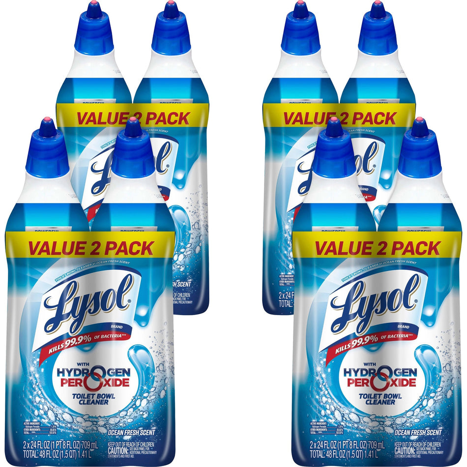 Lysol Hydrogen Peroxide Toilet Cleaner - 24 fl oz (0.8 quart) - Ocean Fresh Scent - Recommended For: Soap Scum Remover - Residue-free, Bleach-free, Disinfectant, Deodorize, Antibacterial - Blue - 2/Pack - 4 / Carton